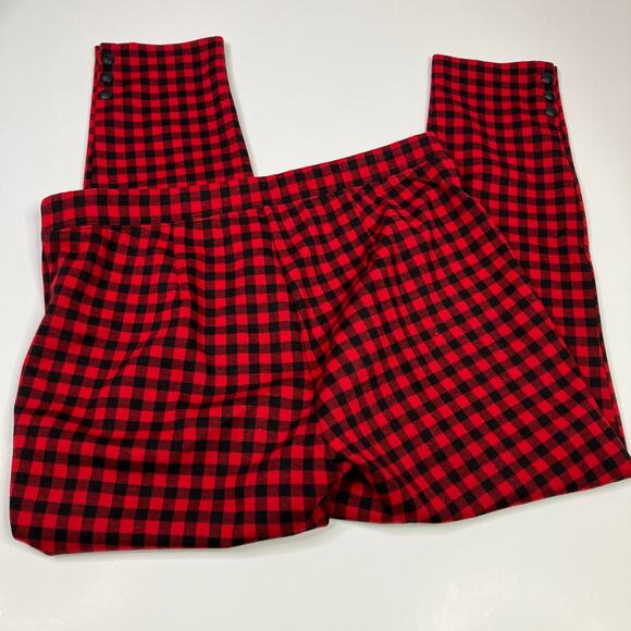 Talbots | Skinny Ankle Pants Plaid Red Black Polyester Blend Womens Large Petite - Picture 7 of 7